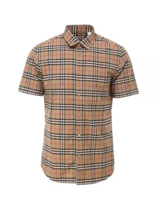 Small Scale Check Stretch Short Sleeve Shirt Archive Beige - BURBERRY - BALAAN 2