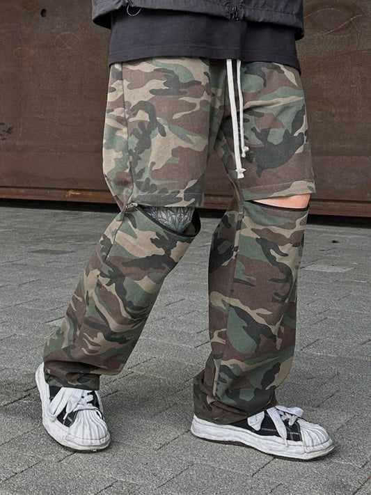 Wide Cotton Knee Zipper Pants Camo - CLACO - BALAAN 2