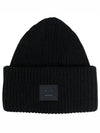 Face Patch Ribbed Wool Beanie Black - ACNE STUDIOS - BALAAN 2