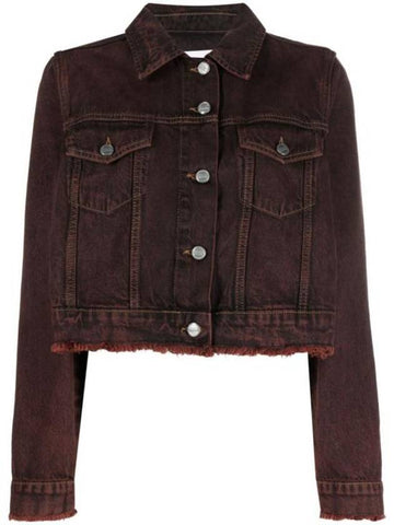 Overdyed Bleach Denim Jacket Bordeaux - GANNI - BALAAN 1