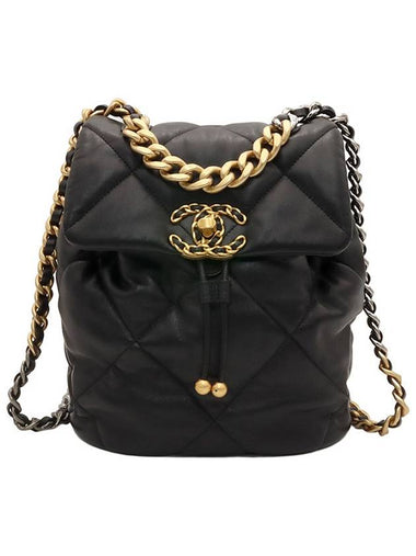 Black lambskin 19 chain backpack - CHANEL - BALAAN 1