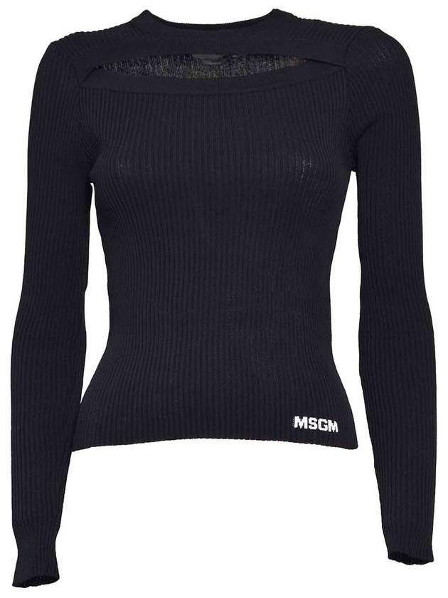 Ribbed Viscose Shirt Knit Top Black - MSGM - BALAAN 2