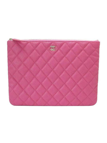 Classic gold logo medium caviar clutch bag pink - CHANEL - BALAAN 1