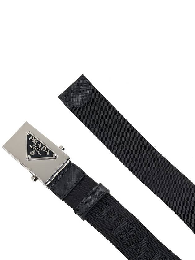 Triangle Logo Plaque Buckle Nylon Belt Black - PRADA - BALAAN 9