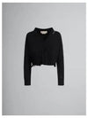 Embroidered Logo Distressed V-Neck Crop Cardigan Black - MARNI - BALAAN 2