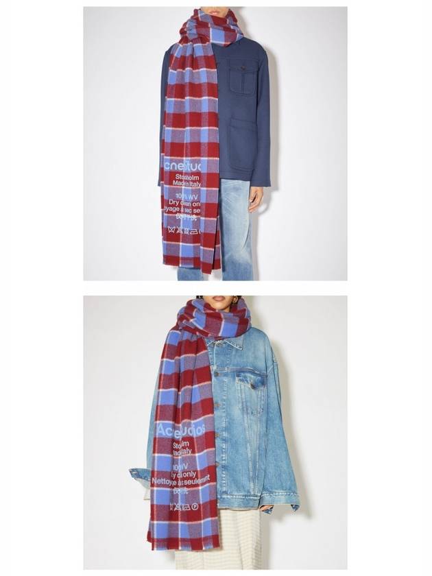 Acne CA0103 CNP Check Logo Wool Muffler Cherry Red Sky Blue Scarf TJ - ACNE STUDIOS - BALAAN 5