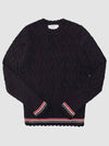 Women's Pointel Cable Merino Wool Pullover Knit Top Navy - THOM BROWNE - BALAAN 3