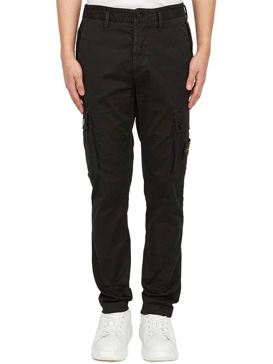 Garment Dyed Old Effect Stretch Broken Twill Cotton Cargo Pants Black - STONE ISLAND - BALAAN 2