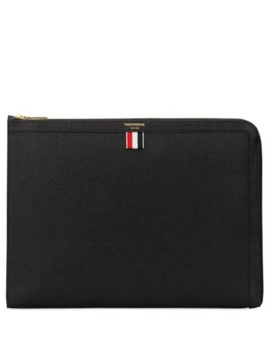 Three Stripes Tab Pebble Document Folio Clutch Bag Black - THOM BROWNE - BALAAN 2