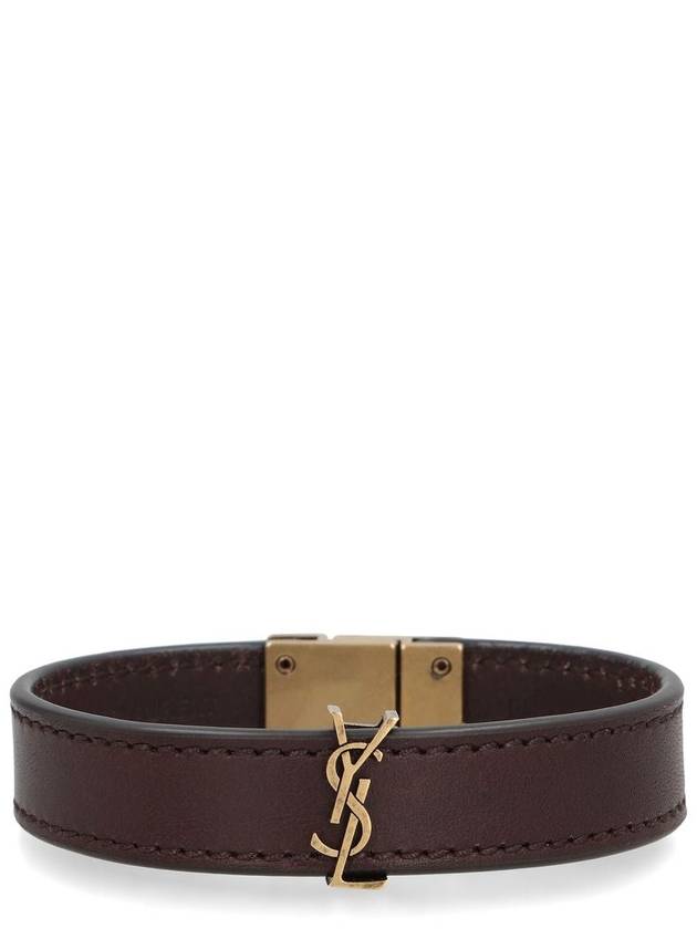 Cassandre Gold Logo Leather Bracelet Dark Chocolate - SAINT LAURENT - BALAAN 2