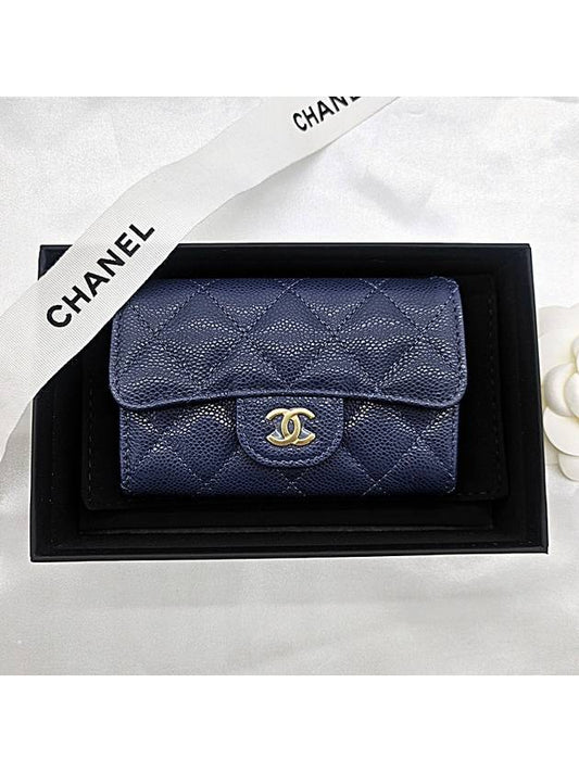 Classic Caviar Snap Card Wallet Navy Gold AP0214 - CHANEL - BALAAN 2