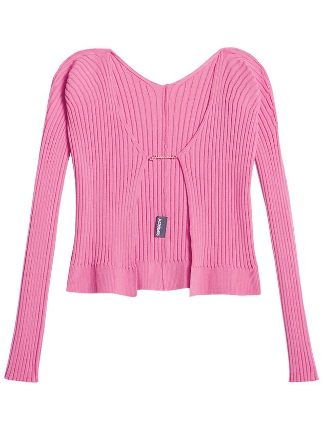 La Maille Pralu Longue Micro Charm Logo Cardigan Light Pink - JACQUEMUS - BALAAN 2