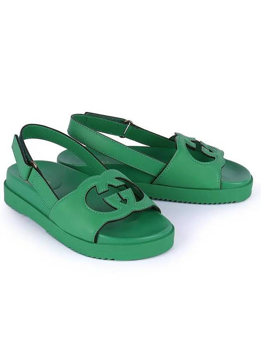 GG Interlocking Women s Velcro Strap Sandals Green 738687 US000 3727 - GUCCI - BALAAN 1