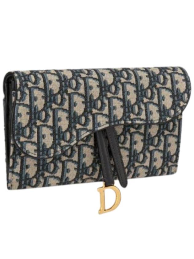 Oblique Saddle Chain Cross Long Wallet Blue - DIOR - BALAAN 5