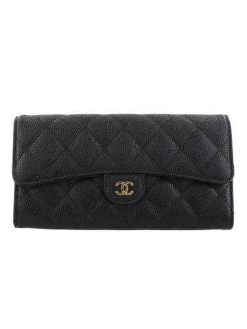 Classic Gold Hardware Grained Calfskin Long Wallet Black - CHANEL - BALAAN 1