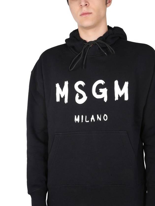 Brushed Logo Print Cotton Hoodie Black - MSGM - BALAAN 4