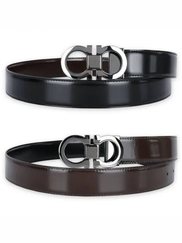 Double Gancini Reversible Leather Belt Black Auburn - SALVATORE FERRAGAMO - BALAAN 2