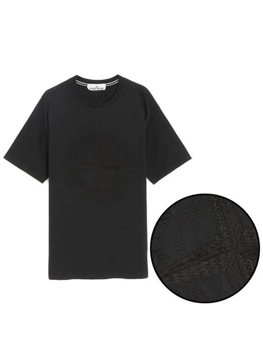 Men's Embroidered Logo Short Sleeve T-Shirt Black - STONE ISLAND - BALAAN 2