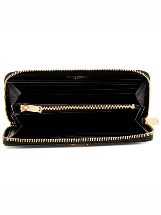 Cassandre Matelasse Zip Around Wallet In Grain De Poudre Embossed Leather Black Gold - SAINT LAURENT - BALAAN.