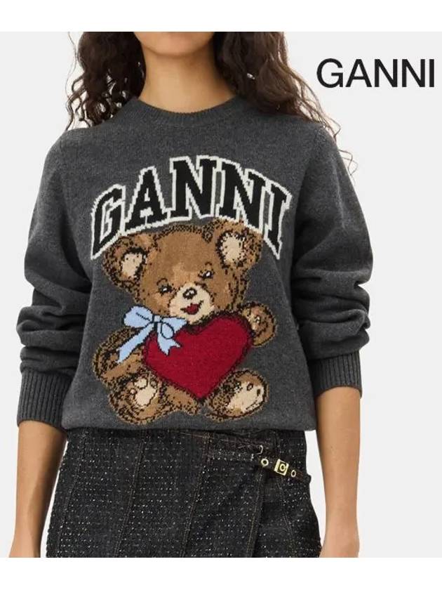 Graphic Bear Knit Top Grey - GANNI - BALAAN 7