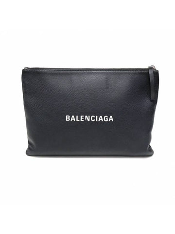 Women s Balenciaga 485110 Black Leather Everyday Logo Clutch gt Pouch Gangbuk used luxury goods - BALENCIAGA - BALAAN 1