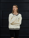 V NECK OVER FIT SWEATSHIRT IVORY - ANOETIC - BALAAN 4