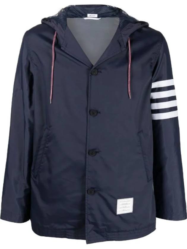 Diagonal Armband Solid Swim Tech Hooded Jacket Navy - THOM BROWNE - BALAAN 3