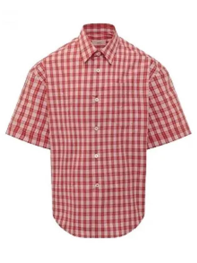 Gingham Check Short Sleeve Shirt Red - AMI - BALAAN 2