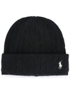 Embroidery Pony Cable Knit Beanie Black - POLO RALPH LAUREN - BALAAN 3