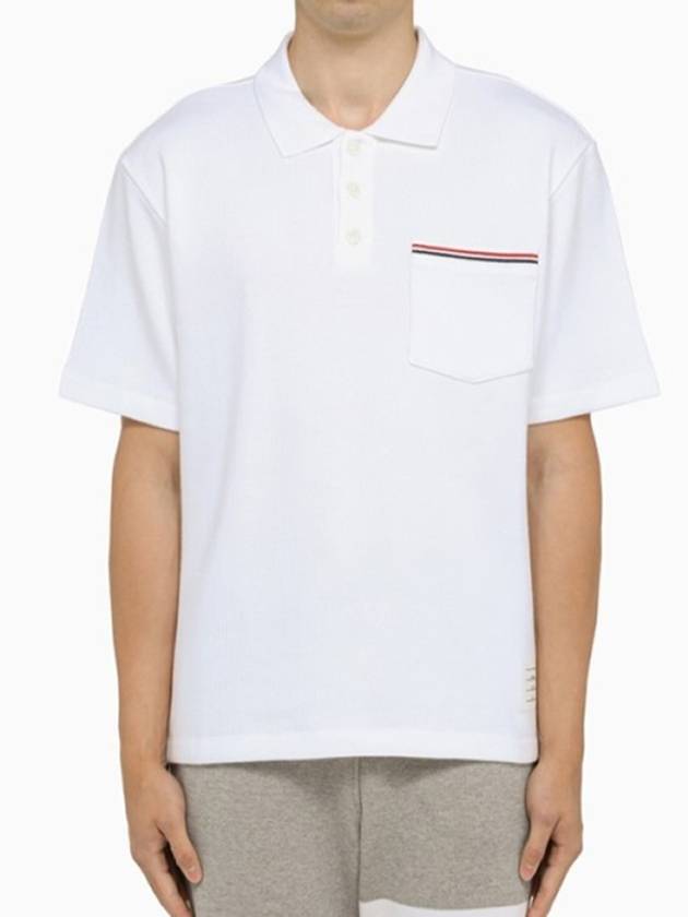 RWB Pocket Interlock Cotton Short Sleeve Polo Shirt Grey - THOM BROWNE - BALAAN 4