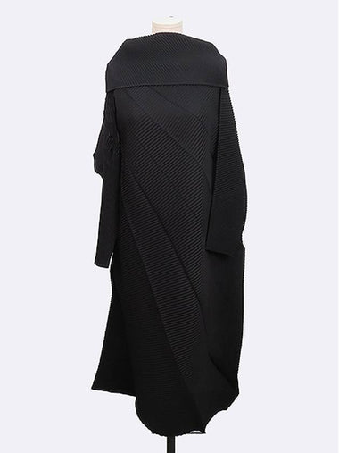 Pleated please black color 100 polyester women s long sleeve dress - ISSEY MIYAKE - BALAAN 1