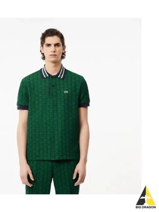 Men s Monogram Jacquard Polo Green - LACOSTE - BALAAN 1