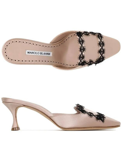 Kaynamu Lace Detail Satin Heels Mule Nude - MANOLO BLAHNIK - BALAAN 2