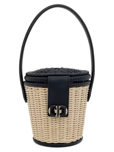 Oblique Leather Handle Rattan Bag Black Beige 4ET0485 - DIOR - BALAAN 1