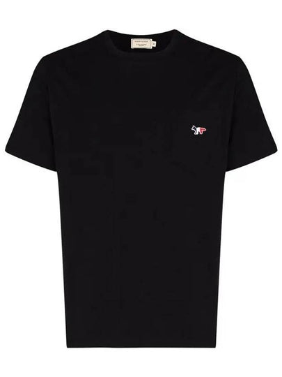 Tricolor Fox Patch Classic Pocket Short Sleeve T-Shirt Black - MAISON KITSUNE - BALAAN 2