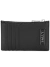 Three Stripes Logo Zipper Card Wallet Black - BALLY - BALAAN.