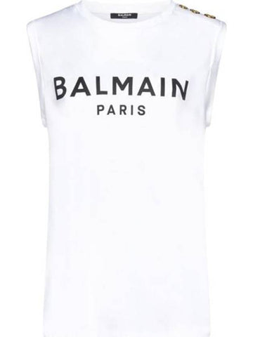 Women's Shoulder Button Logo Tank Sleeveless White - BALMAIN - BALAAN 1