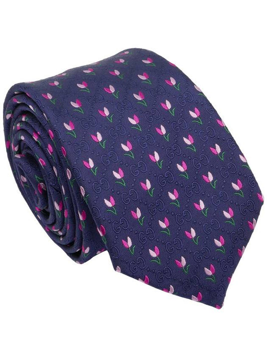 GG Flower Silk Tie Navy - GUCCI - BALAAN 2