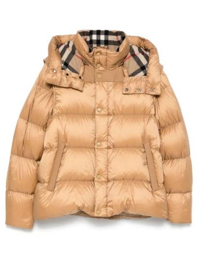 Logo Patch Hooded Down Padding Beige - BURBERRY - BALAAN 1