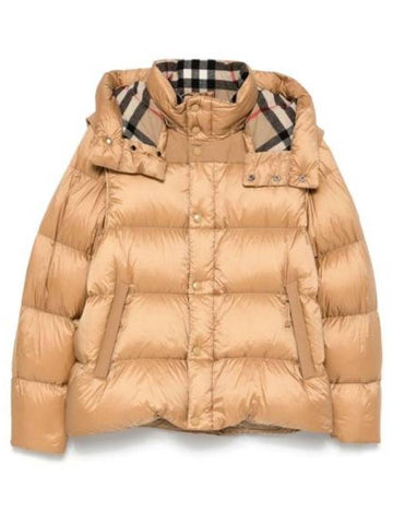 Logo Patch Hooded Down Padding Beige - BURBERRY - BALAAN 1