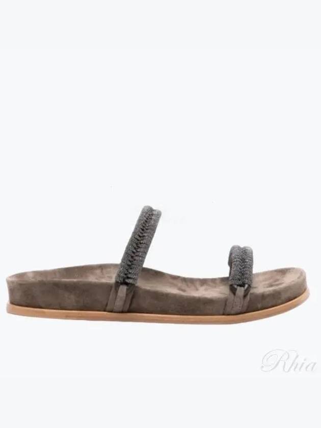 Double Straps Suede Slippers Brown - BRUNELLO CUCINELLI - BALAAN 2