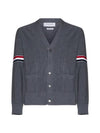 RWB V-neck Striped Virgin Wool Cardigan Grey - THOM BROWNE - BALAAN 2