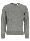 Intarsia Stitch Crew Neck Merino Wool Knit Top Light Grey - THOM BROWNE - BALAAN 2