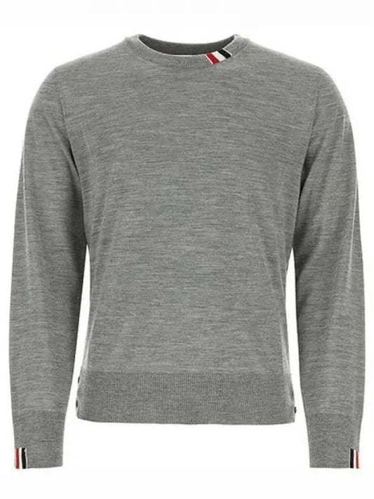 Intarsia Stitch Crew Neck Merino Wool Knit Top Light Grey - THOM BROWNE - BALAAN 2