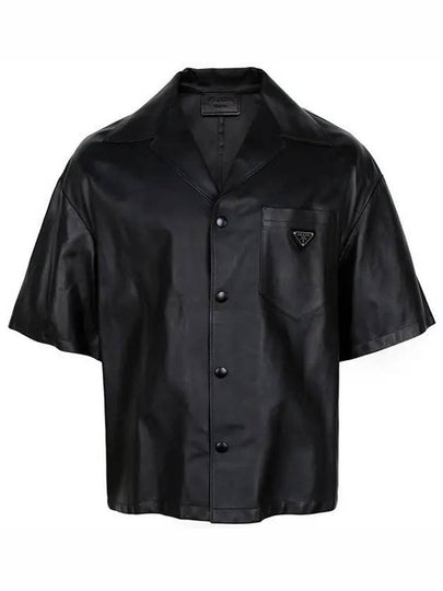 Triangle Logo Nappa Leather Short Sleeve Shirt Black - PRADA - BALAAN 2