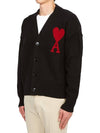 Heart Logo V Neck Wool Cardigan Black - AMI - BALAAN 3