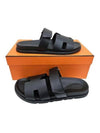 Hermes Chypre H Logo Calfskin Sandals Black - HERMES - BALAAN 2