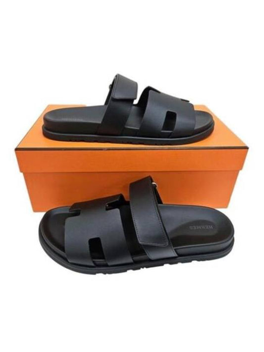 Hermes Chypre H Logo Calfskin Sandals Black - HERMES - BALAAN 2