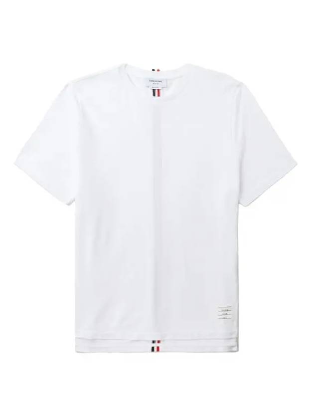 Men's Center Back Striped Short Sleeve T-Shirt White - THOM BROWNE - BALAAN 3