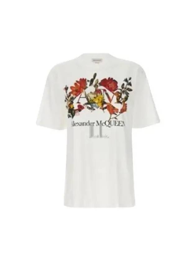 Dutch Flower Logo-Prined Crewneck Short Sleeve T-Shirt White - ALEXANDER MCQUEEN - BALAAN 2